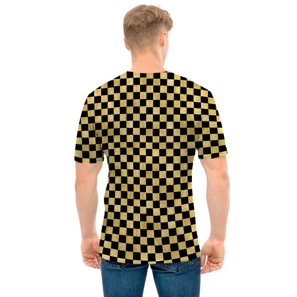 Gold And Black Checkered Pattern Print Men's T-Shirt