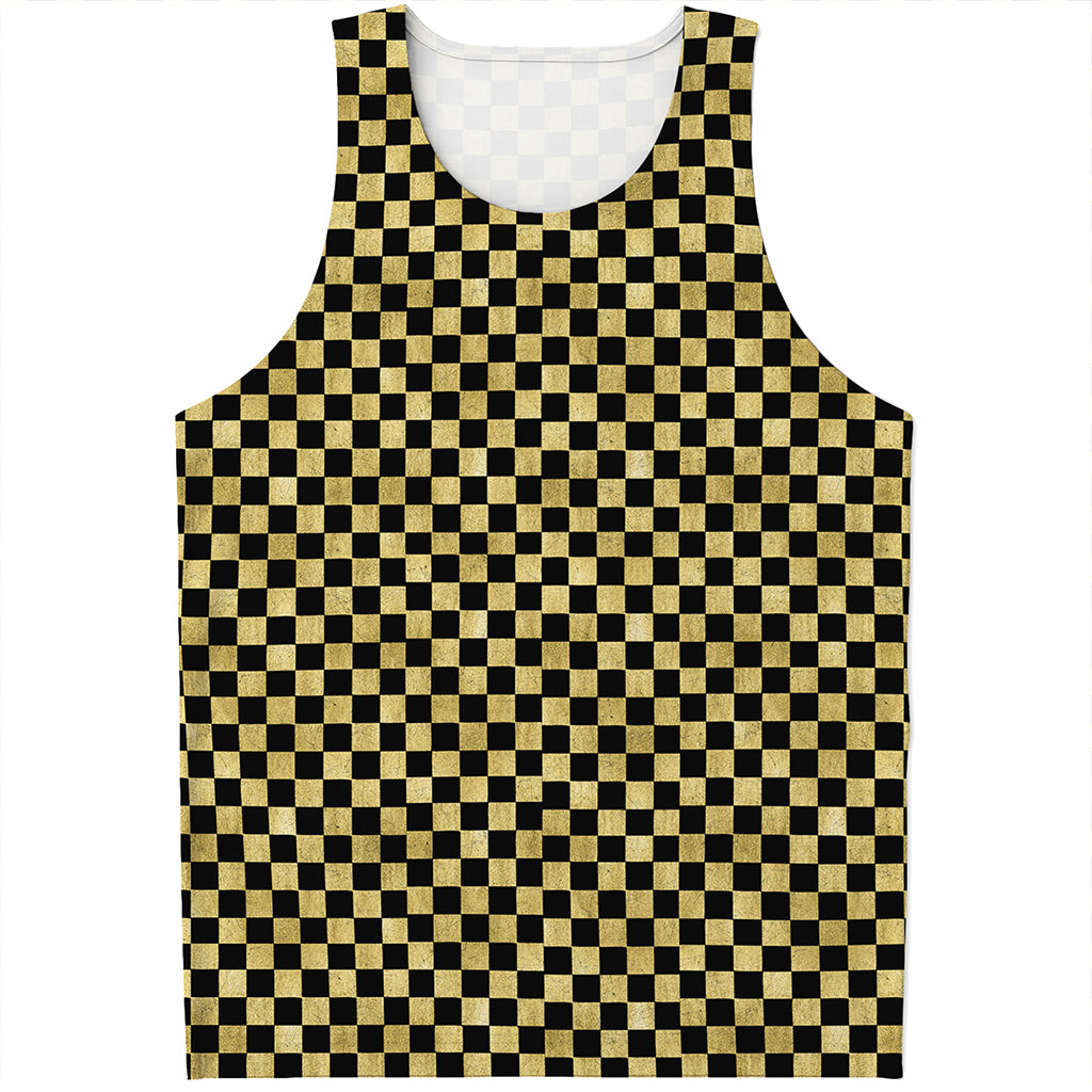 Gold And Black Checkered Pattern Print Men's Tank Top