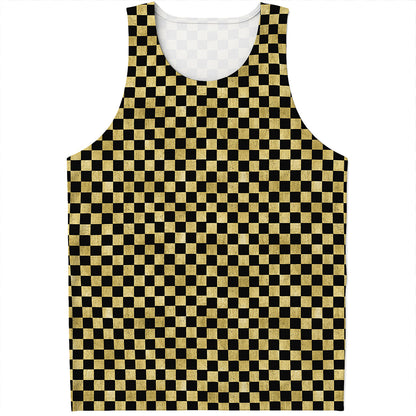 Gold And Black Checkered Pattern Print Men's Tank Top