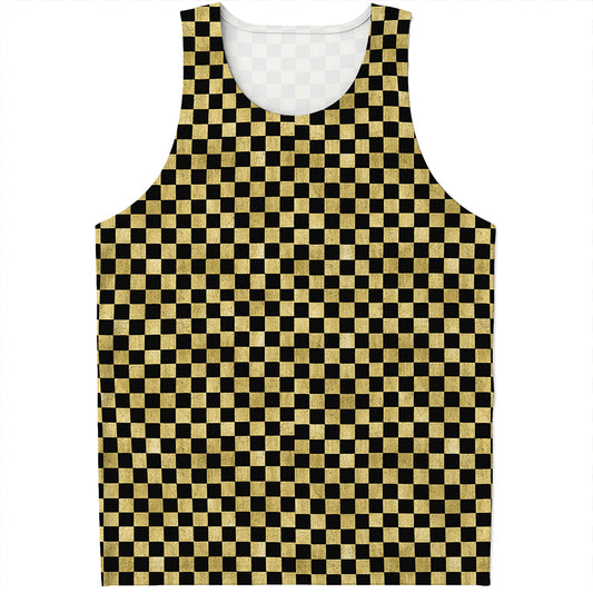 Gold And Black Checkered Pattern Print Men's Tank Top