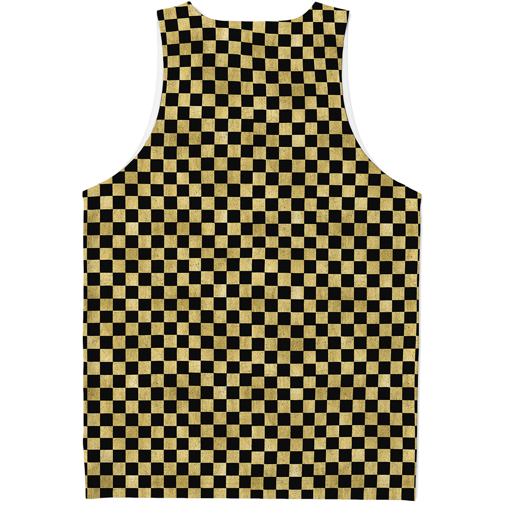 Gold And Black Checkered Pattern Print Men's Tank Top