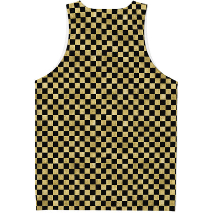 Gold And Black Checkered Pattern Print Men's Tank Top
