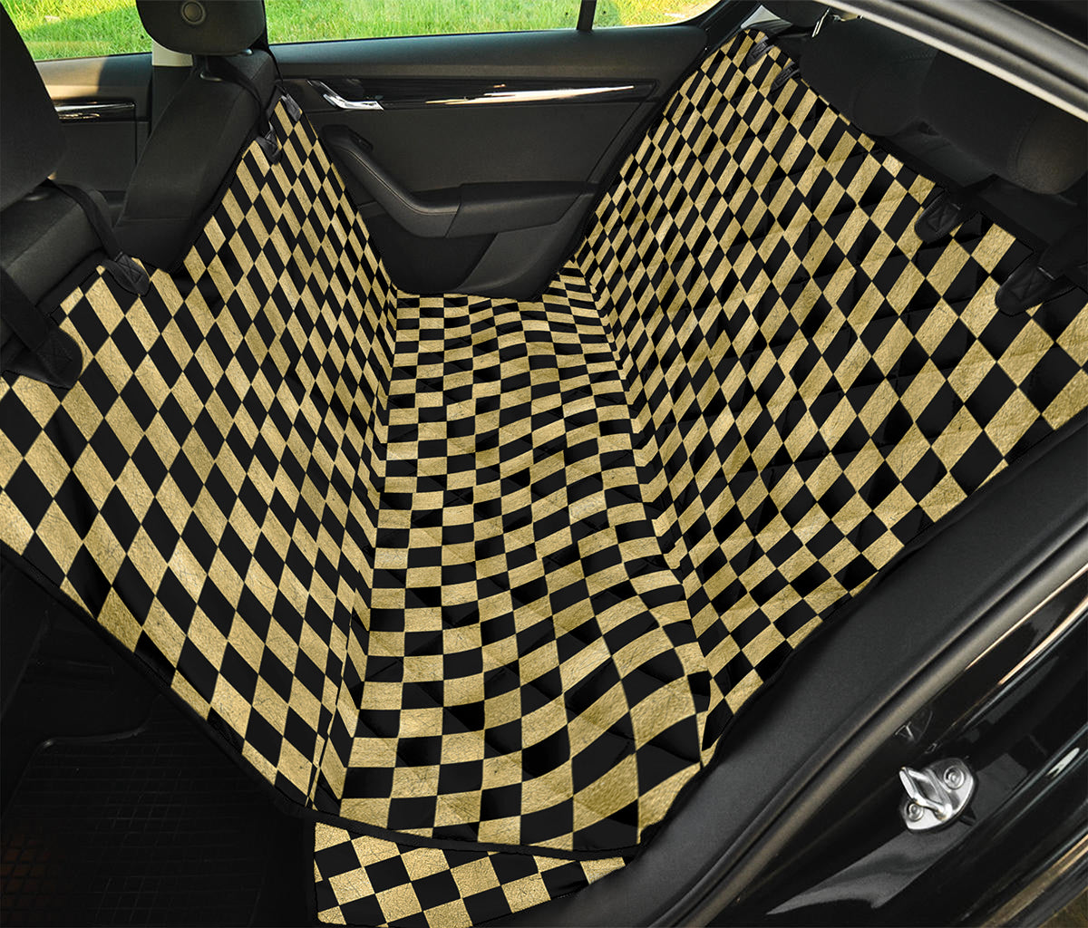 Gold And Black Checkered Pattern Print Pet Car Back Seat Cover