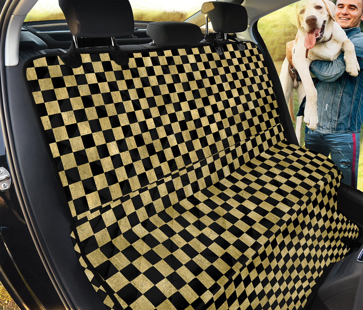 Gold And Black Checkered Pattern Print Pet Car Back Seat Cover