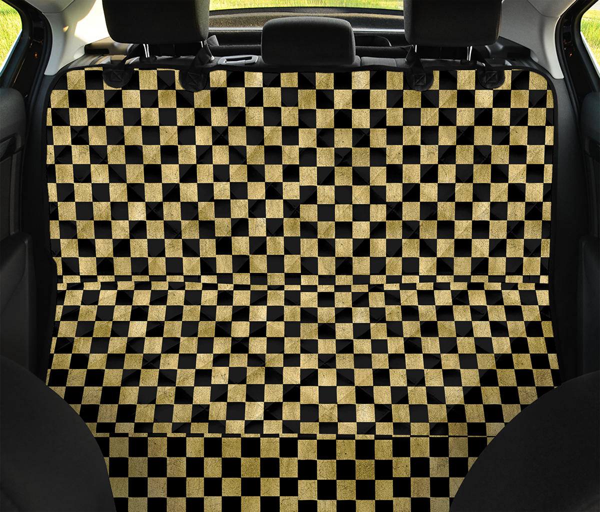 Gold And Black Checkered Pattern Print Pet Car Back Seat Cover