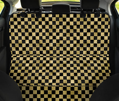 Gold And Black Checkered Pattern Print Pet Car Back Seat Cover