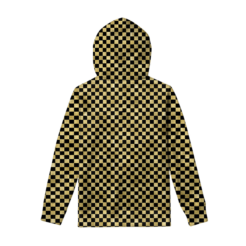 Gold And Black Checkered Pattern Print Pullover Hoodie