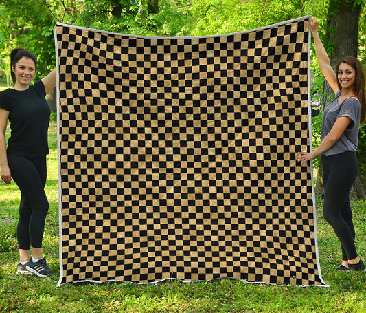 Gold And Black Checkered Pattern Print Quilt
