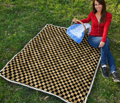 Gold And Black Checkered Pattern Print Quilt