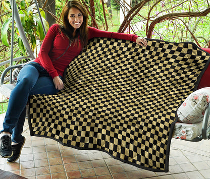 Gold And Black Checkered Pattern Print Quilt