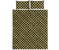 Gold And Black Checkered Pattern Print Quilt Bed Set
