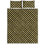 Gold And Black Checkered Pattern Print Quilt Bed Set