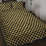 Gold And Black Checkered Pattern Print Quilt Bed Set