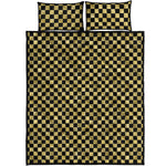 Gold And Black Checkered Pattern Print Quilt Bed Set