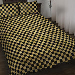 Gold And Black Checkered Pattern Print Quilt Bed Set