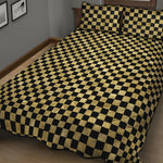 Gold And Black Checkered Pattern Print Quilt Bed Set