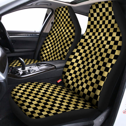 Gold And Black Checkered Pattern Print Universal Fit Car Seat Covers