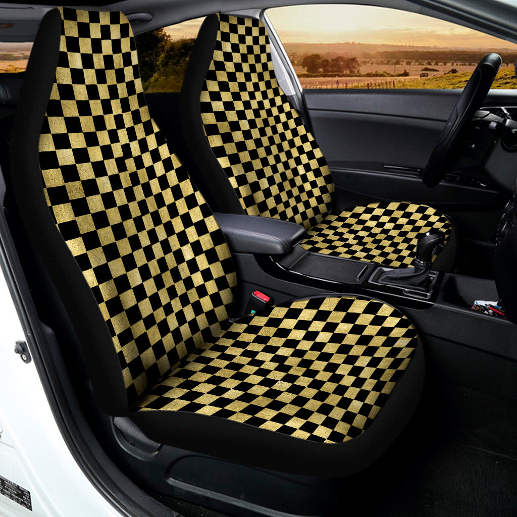 Gold And Black Checkered Pattern Print Universal Fit Car Seat Covers