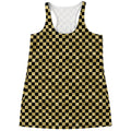 Gold And Black Checkered Pattern Print Women's Racerback Tank Top