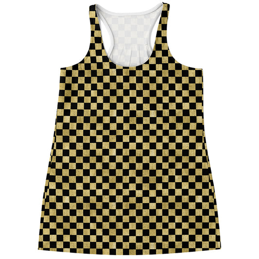 Gold And Black Checkered Pattern Print Women's Racerback Tank Top