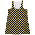 Gold And Black Checkered Pattern Print Women's Racerback Tank Top