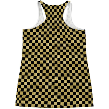 Gold And Black Checkered Pattern Print Women's Racerback Tank Top