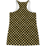 Gold And Black Checkered Pattern Print Women's Racerback Tank Top