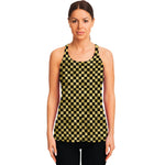 Gold And Black Checkered Pattern Print Women's Racerback Tank Top