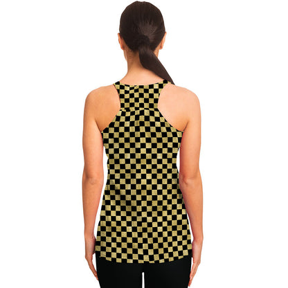 Gold And Black Checkered Pattern Print Women's Racerback Tank Top