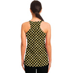 Gold And Black Checkered Pattern Print Women's Racerback Tank Top