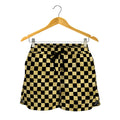 Gold And Black Checkered Pattern Print Women's Shorts