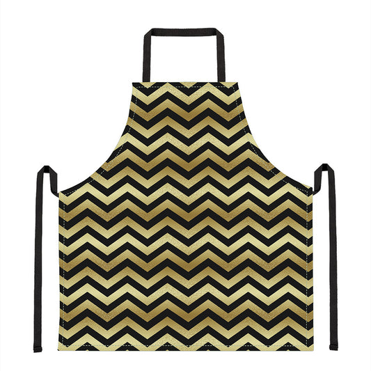 Gold And Black Chevron Pattern Print Apron