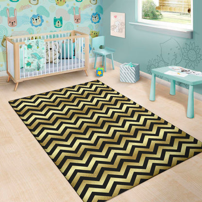 Gold And Black Chevron Pattern Print Area Rug