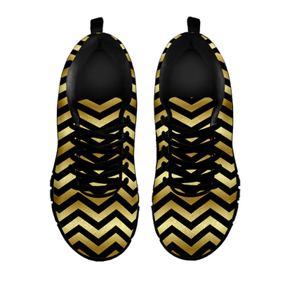 Gold And Black Chevron Pattern Print Black Sneakers