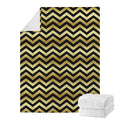 Gold And Black Chevron Pattern Print Blanket