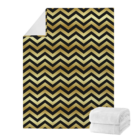 Gold And Black Chevron Pattern Print Blanket