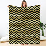 Gold And Black Chevron Pattern Print Blanket