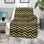 Gold And Black Chevron Pattern Print Blanket
