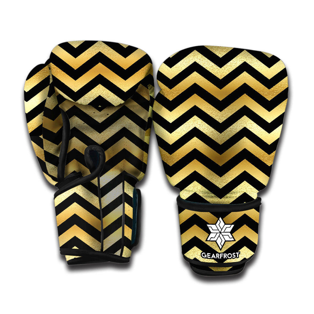 Gold And Black Chevron Pattern Print Boxing Gloves