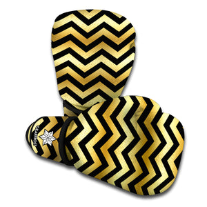 Gold And Black Chevron Pattern Print Boxing Gloves