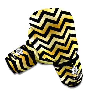 Gold And Black Chevron Pattern Print Boxing Gloves