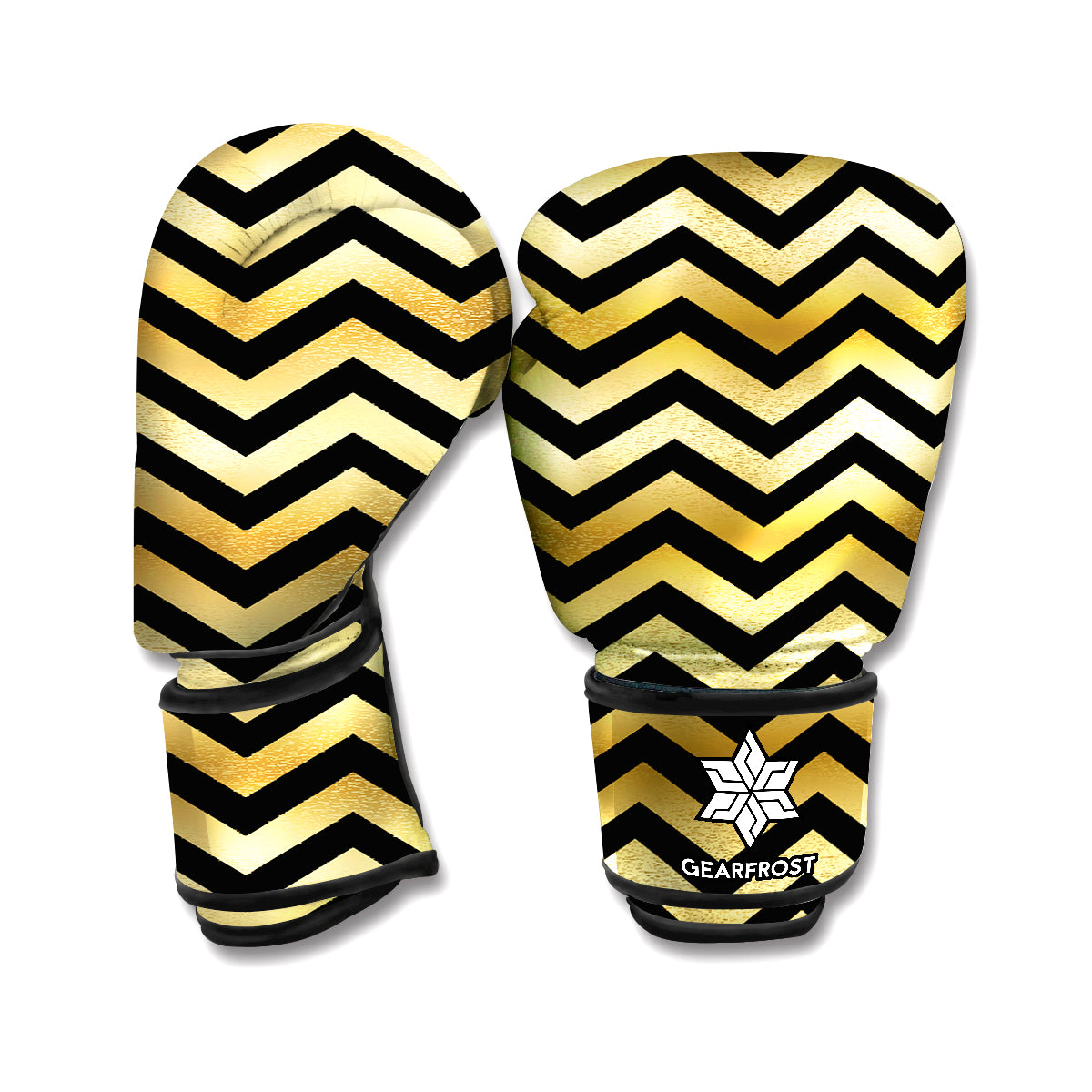 Gold And Black Chevron Pattern Print Boxing Gloves