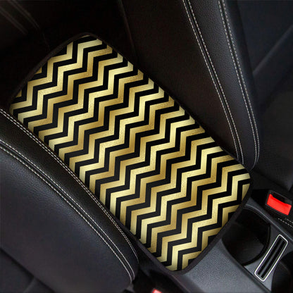 Gold And Black Chevron Pattern Print Car Center Console Cover
