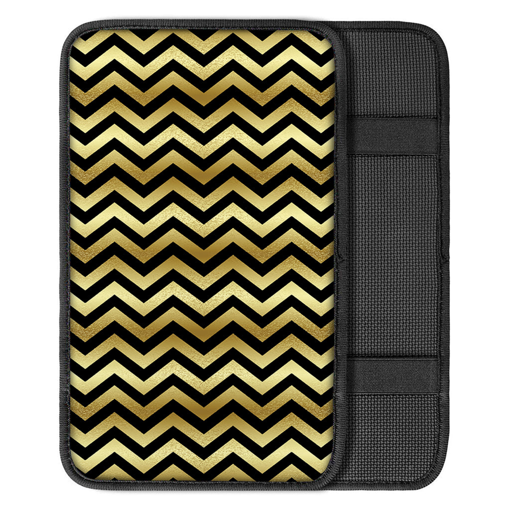 Gold And Black Chevron Pattern Print Car Center Console Cover
