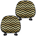 Gold And Black Chevron Pattern Print Car Headrest Covers