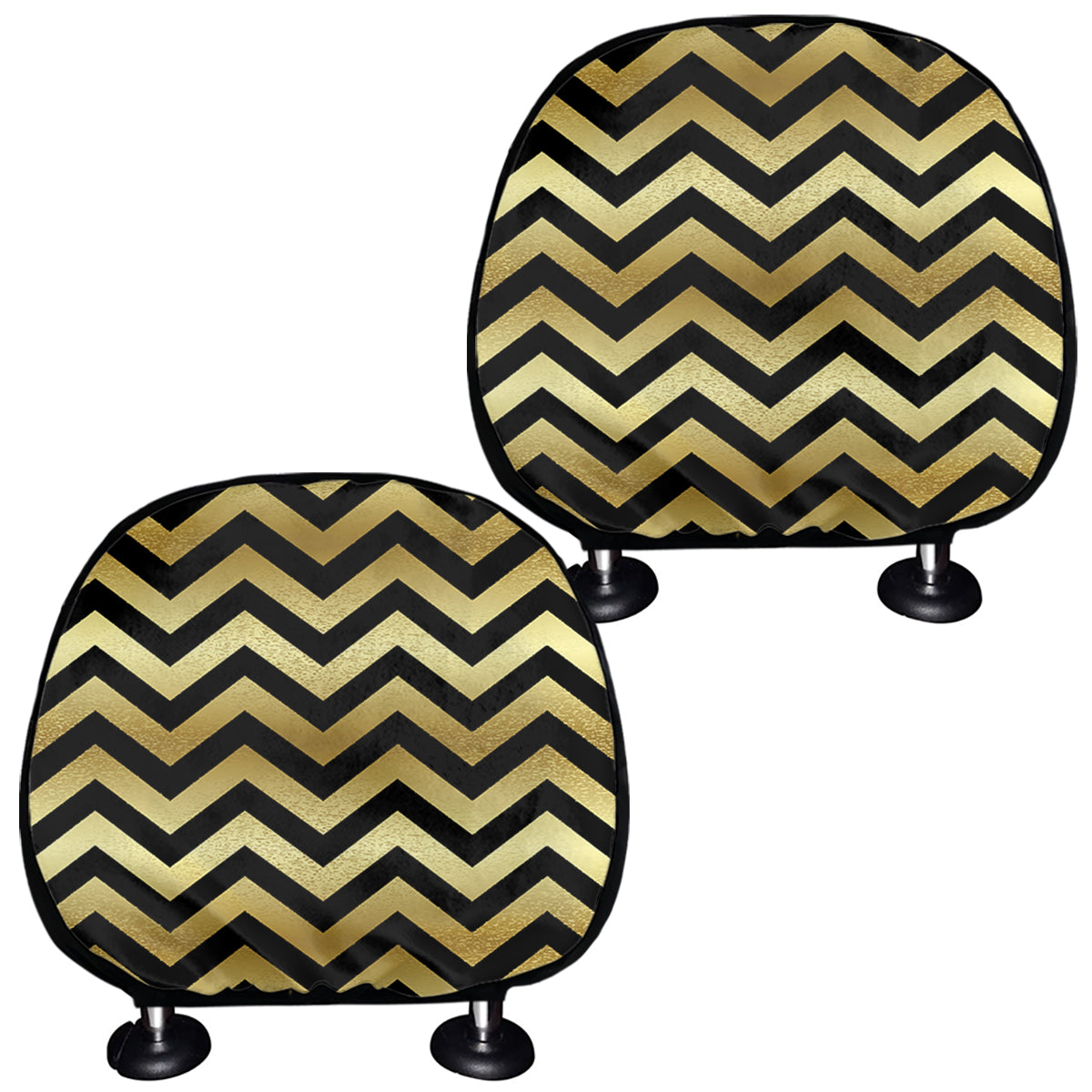 Gold And Black Chevron Pattern Print Car Headrest Covers