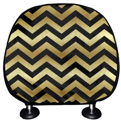 Gold And Black Chevron Pattern Print Car Headrest Covers