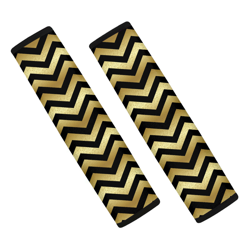 Gold And Black Chevron Pattern Print Car Seat Belt Covers