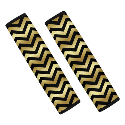 Gold And Black Chevron Pattern Print Car Seat Belt Covers