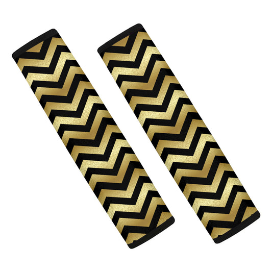 Gold And Black Chevron Pattern Print Car Seat Belt Covers